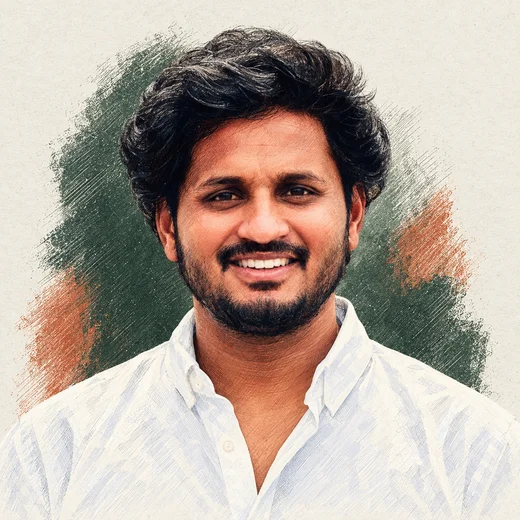 Etched and painted portrait of Viswaroop Vadlamudi